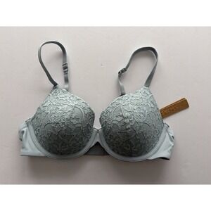 SKIMS Fits Everybody Lace T-Shirt Bra Denim Blue‎ 36A NWT